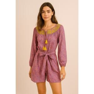 J.Crew Nicola Embroidered Pink Long Sleeve Cotton Tassel Romper AP193 Size 4